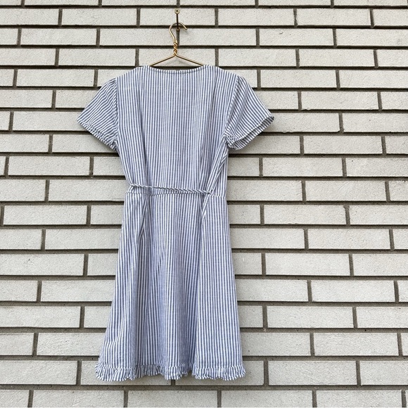 Abercrombie & Fitch Striped Cotton Wrap Dress Blue White Ruffle Trim - Picture 10 of 11